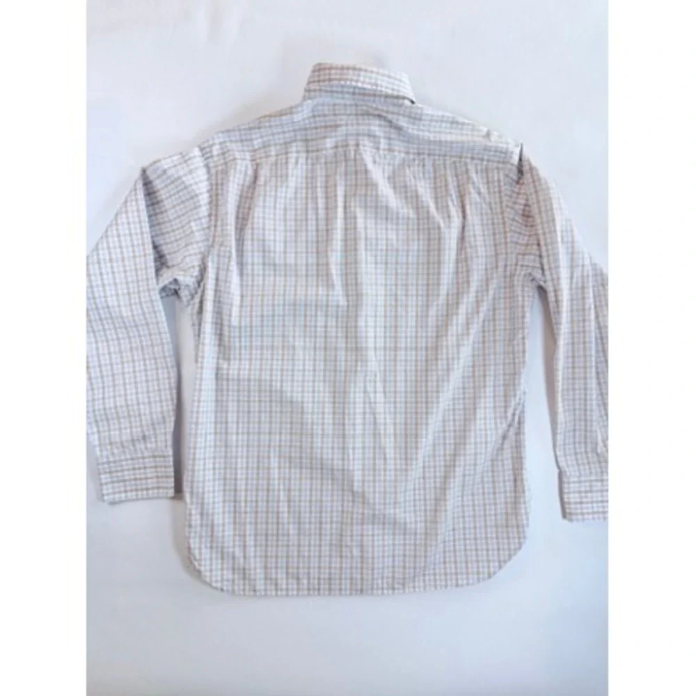 J.Crew Button Down Shirt‎ Mens S Tan Blue Plaid Long Sleeve Slim Fit